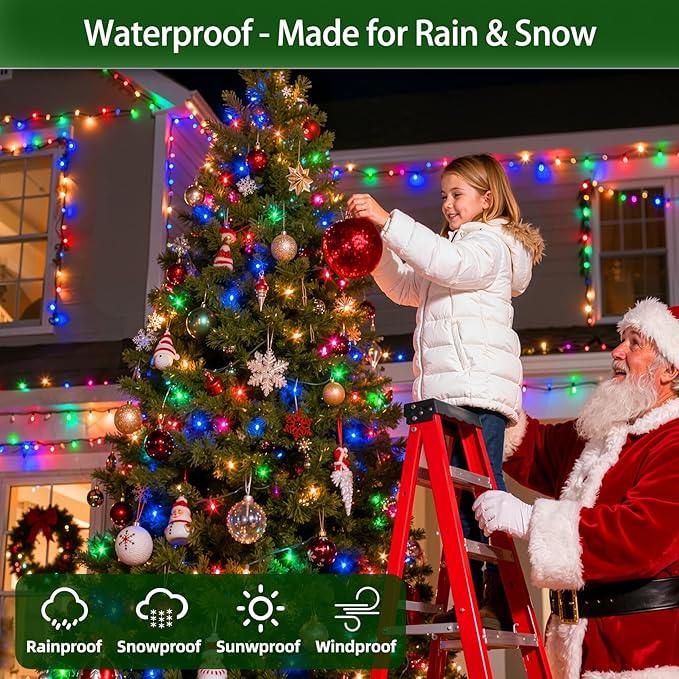 300LED Chrstmas Lights, 75ft Indoor Outdoor Christmas String Lights with 12 Modes, Multicolor ChristmasTree Lights with Timer Dimmable Connectable for Fence Garden Wedding Party Decor Multicolor