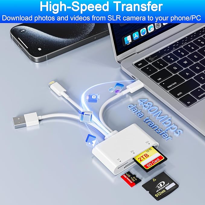 XD Card Reader, SD Card Reader for iPhone, 3-in-1 SD/TF/XD Card Adapter with Lightning/USB-C/USB-A for iPhone 16/15/14/13, iPad, PC, Android - Olympus xd Picture Card Reader Compatible, exFAT Support