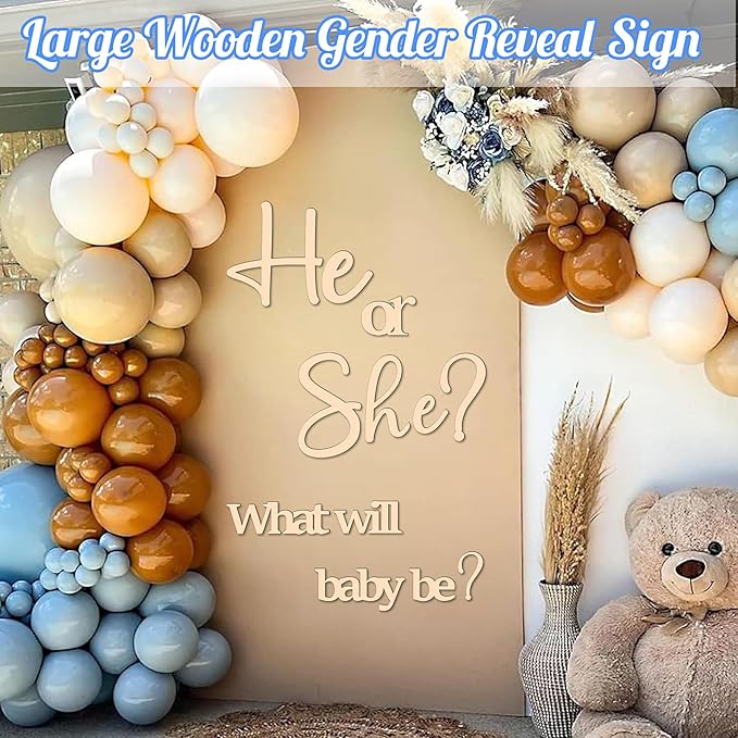 Large Gender Reveal Party Decor for Backdrop Decals Wooden He or She What Will Baby Be Balloon Arch Decor Babys Shower Sign Colorable Baby Gender Girl or Boy Party Decals Pregnancy Banner Photo Props