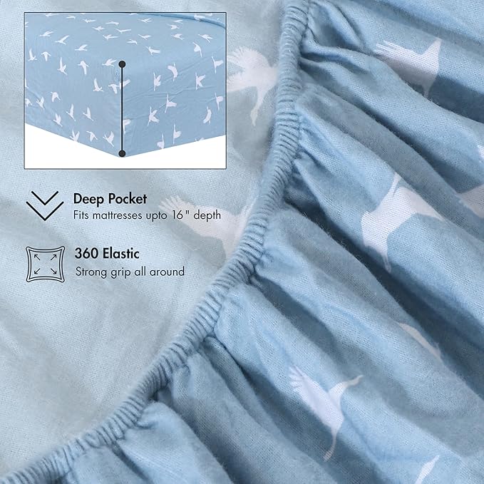RUVANTI Flannel Sheets Twin XL Size - 100% Cotton Double Brushed Twin XL Sheet Sets, Deep Pockets 16 Inches, All Seasons Breathable & Extra Soft Bed Sheets, Warm & Cozy, 3 Piece, We Fly
