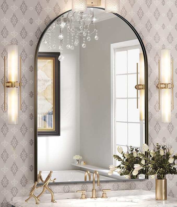 Brightify Arched Mirror, Arched Wall Mirror, 20 x 30 Inch Black Arch Mirror, Metal Frame Black Bathroom Mirror, Arched Top Bathroom Vanity Mirror for Living Room Bedroom Mantel Entryway Hallways