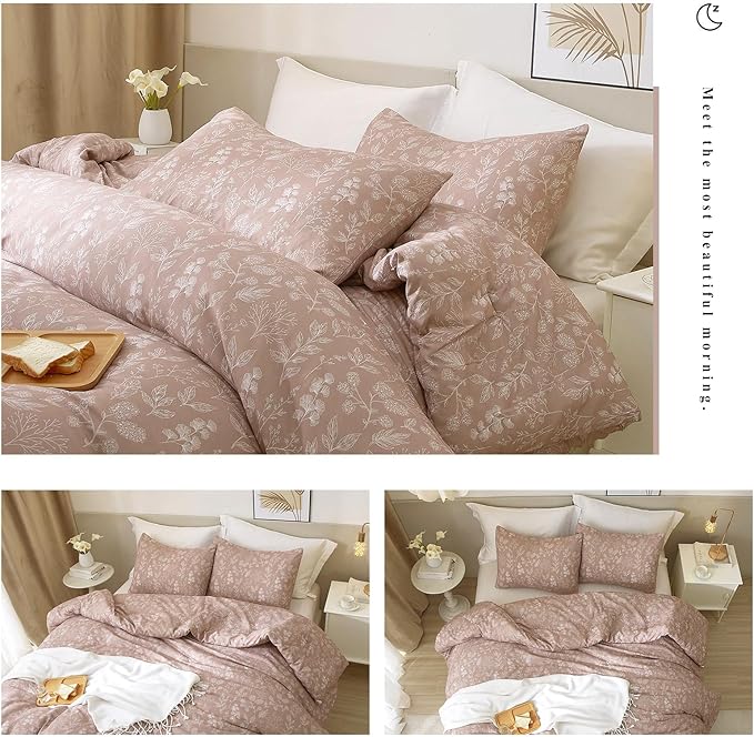 HighBuy Mauve Flowers Comforter Set Queen Size Soft Fluffy Floral Bedding Set Vintage Farmhouse Floral Comforter Set Garden Chic Botanical Comforter for Girls Teens Women,Queen Comforter Set