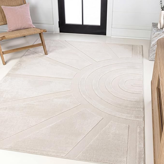 JONATHAN Y Sun Two-Tone High-Low Indoor Area Rug 8X10 White/Cream, Aelius MidCentury Scandinavian Abstract for Living Room, Bedroom, Kitchen, Easy-Cleaning, Pet-Friendly, Non-Shedding SND101B-8