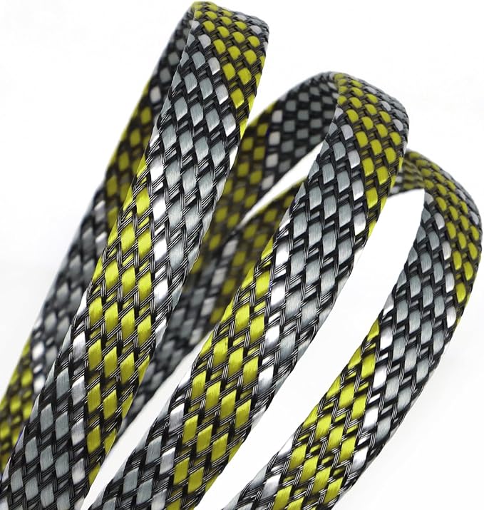 Braided Expandable Cable Sleeve, 25ft PP Cotton and PET Braided Cable Management, Flexible Mesh Wire Loom and Cable Protector for TV, Computer, Home Theater, Automotive (Yellow White Grey, 1/2")