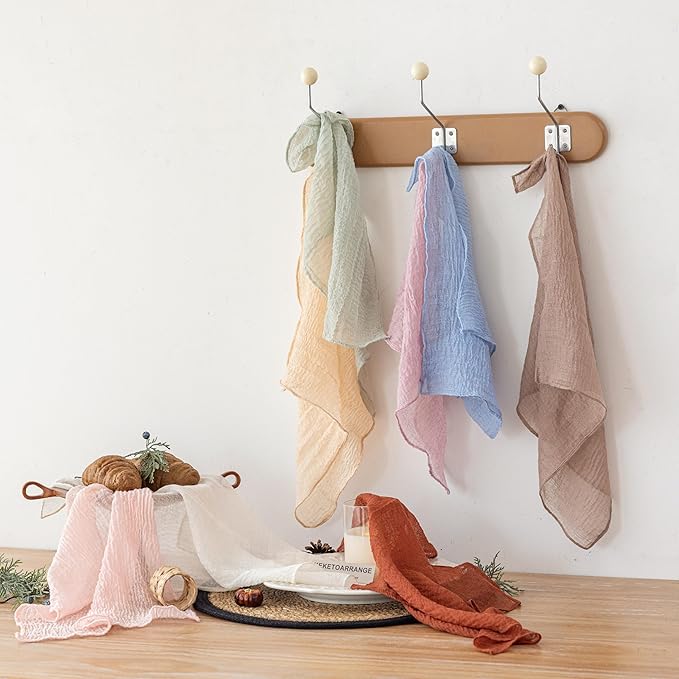 Cheesecloth Napkins 17x17 Inches Reusable Handmade Washable Table Napkins for Lunch Dinner Wedding Baby Shower Bridal Shower Party Rustic Boho Decorations Bulk Set of 6 Nude