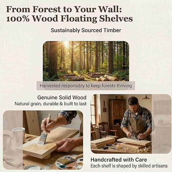 SAUMONIERES Floating Shelves Wall Shelf Solid Wood for Bathroom Bedroom Kitchen Set of 3, Espresso Wall Shelves