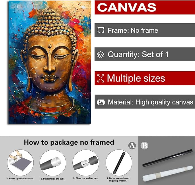 Golden Serenity Buddha Vintage Painting Wall Art Spirituality and Modern Art Wall Decor Adds Brilliance to Vibrant Home Decor 16x24in Frameless