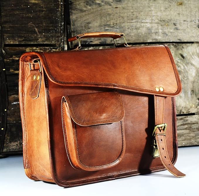 URBAN DEZIRE Men's Genuine Leather Small Briefcase Messenger Satchel I pad Tablet Bag 13 inch