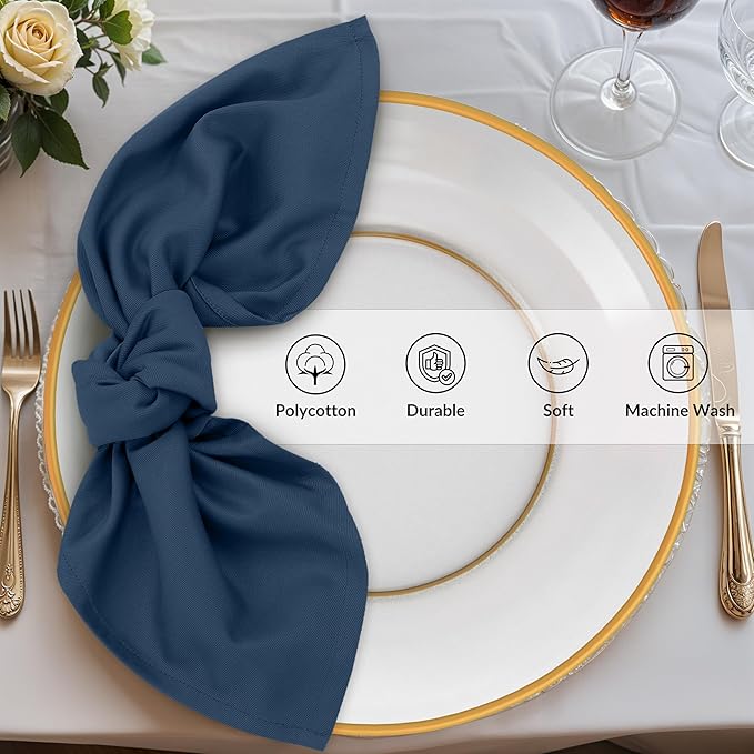 Zoyer Cloth Napkins Set of 4, 18x18 Inches Cotton Enrich Napkins Cloth ‎Washable, Soft & Durable Dinner Napkins for Parties, Wedding, Christmas, ‎Thanksgiving & Everyday Use - Navy Blue