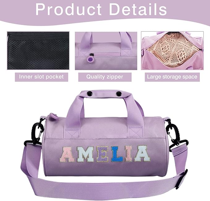 Personalized Dance Ballet Bag for Girls Small Travel Duffle Sport Gym Bag for Kids Weekender Overnight Bags Customized Birthday Gifts for Girls Dancer Students White