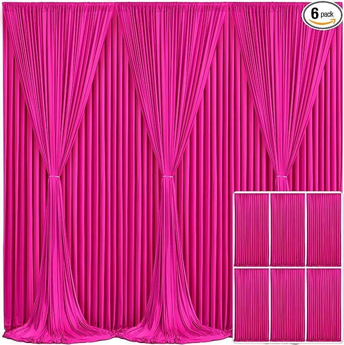 6 Panels Fuchsia Backdrop Curtain for Parties Birthday Party Wrinkle Free Hot Pink Photo Curtains Backdrop Drapes Fabric Decoration for Wedding 30ft(W) x 10ft(H)