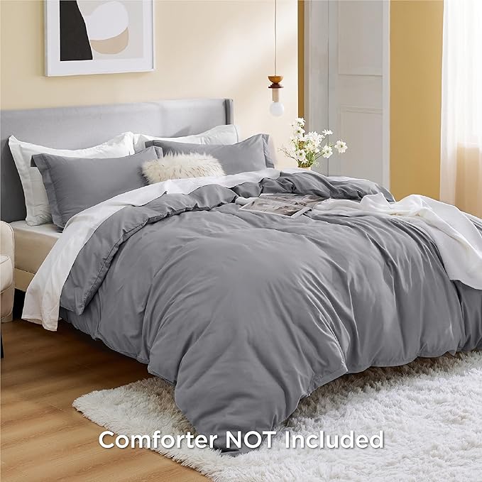 Bedsure Duvet Cover Oversized King Size - Soft Double Brushed Bedding Set for Kids & Adults, Zipper Closure, 3 Pieces, Includes 1 Duvet Cover (120"x98") & 2 Pillow Shams, NO Comforter, Grey