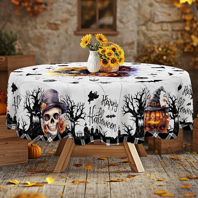 Eikione Round Tablecloth 60inch, Halloween Pumpkin Tablecloth Waterproof and Wrinkle-Free, Table Covers, Summer Decorations for Home Dining