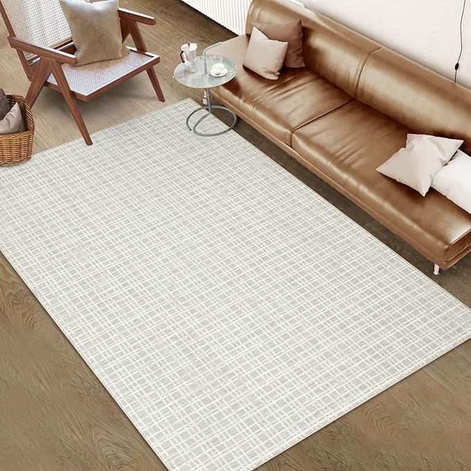 Washable Area Rugs 10x13 Rug for Living Room Modern Grey Rug Plaid Large Area Rug for Bedroom Decor Rustic Non Slip Throw Rugs Low Pile Stain Resistant Carpet for Office Dining Room 10'x13'