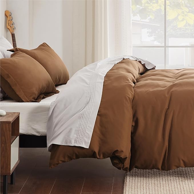 Bedsure Duvet Cover Full Size - Soft Double Brushed Bedding Set for Kids & Adults, Zipper Closure, 3 Pieces, Includes 1 Duvet Cover (80"x90") & 2 Pillow Shams, NO Comforter, Brown