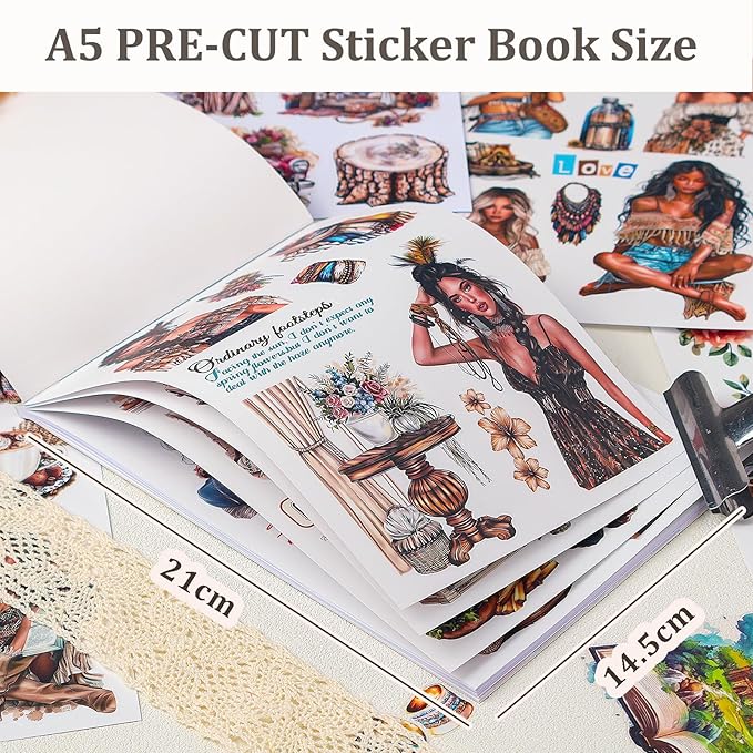 Snycler Sticker Book - 20 Sheets Vintage PET Stickers for Scrapbooking, Junk Journaling, Ephemera, and Decorative Crafts-Natural Aesthetics