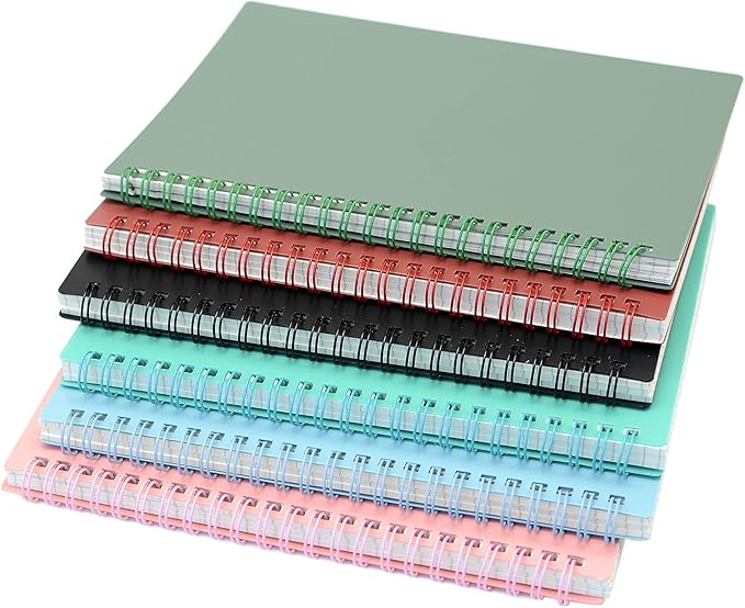 Yansanido Spiral Notebook, 6 Pcs A5 Thick Plastic Hardcover Graph Paper 6 Color 80 Sheets -160 Pages Journals for Study and Notes (6 colors, A5 5.7" x 8.3"-Grid)