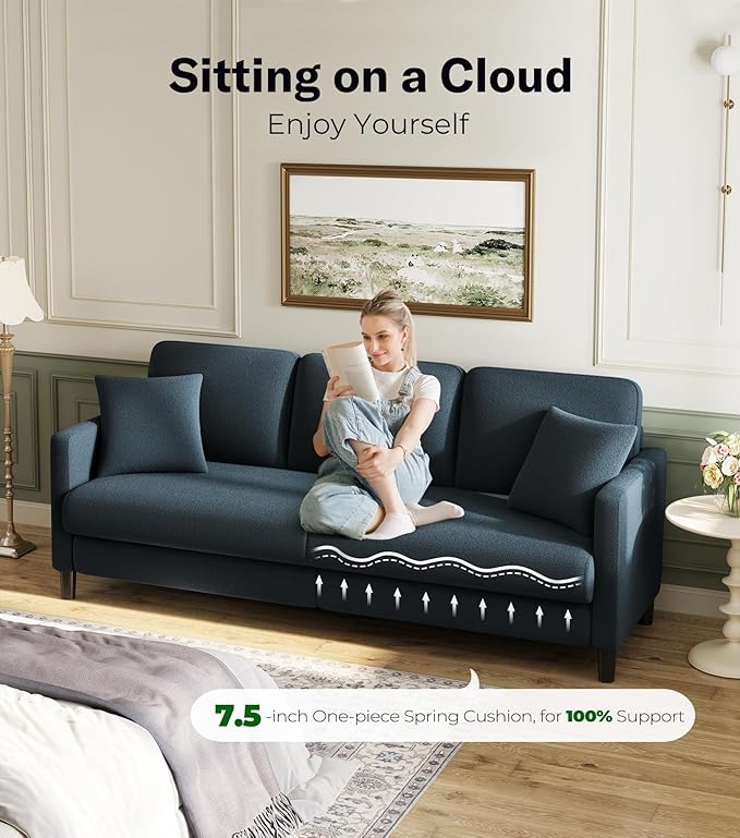83" Couches for Living Room, Comfy Sofas for Living Room, Teddy Sofa Couch, Tool-Free Setup Loveseat Sofa, All-Wood Love Seat Couches, Small Couch 2 Pillows Included, Slate Blue