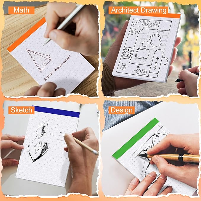 Tenceur 8 Pack Grid Paper Pad 4 x 6 Inch Graph Paper Pad, Graft Paper 30 Sheets Graph Ruled Grid Pad Notebook Notepads Memo Pads Math Grid Note Pad Scratch Pads Assorted Colors(Dot Grid)