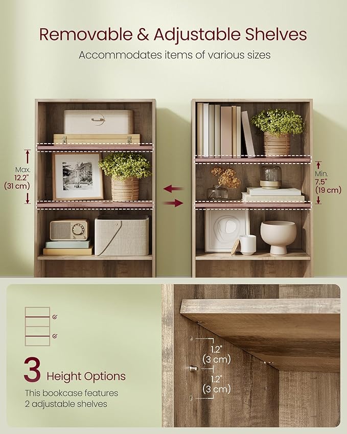 VASAGLE Custos Collection - Bookshelf, 4-Tier Bookcase, Book Shelf, Open Storage Shelf, 9.4 x 23.6 x 42.4 Inches, for Living Room, Home Office, Dinning Room, Camel Brown ULBC164L01