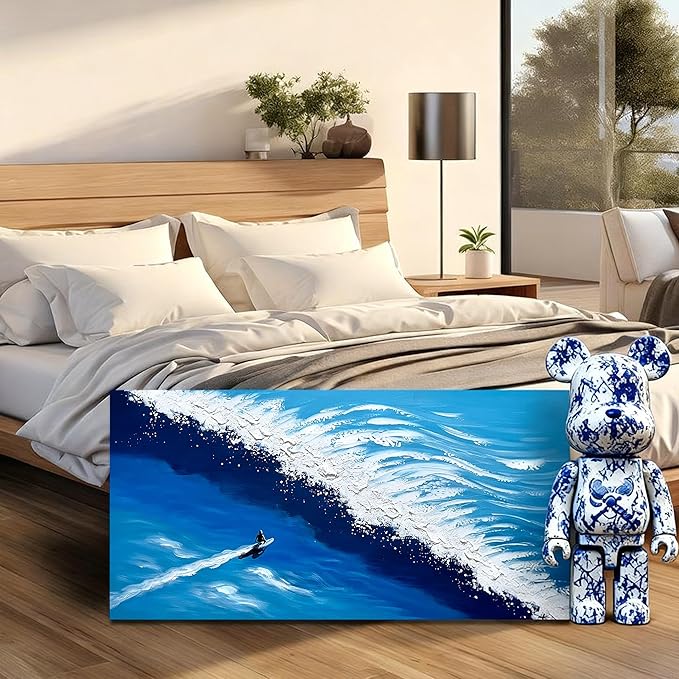 Ocean Artwork Wall Decor for Living Room Blue and White Canvas Wall Art for Office Sea Painting Wall Art for Bedroom Size 20 x 40 Inch