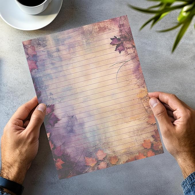 PARTH IMPEX 56 Sheets Vintage Lined Writing Paper 8.5x11 - Letter Size Ruled Stationery Rustic Old Looking Letterhead Printer Paper - 120gsm Thick Decorative Colored Antique Aged Autumn Design