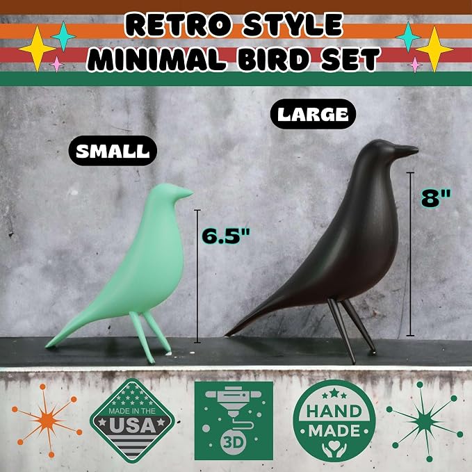 Mid Century Modern Retro Style Bird Family Decor Vintage Look Figurines 1960s 50s MCM Midmod Set of 2 Office Decoration Home Living room Gift (Green)