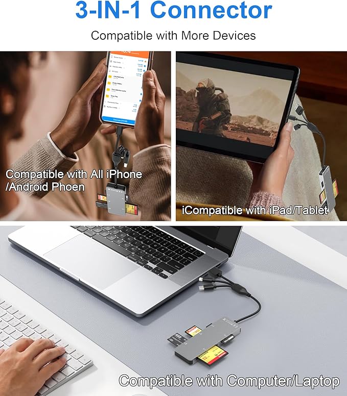 Memory Stick Pro Duo Adapter for iPhone/USB C/PC - Aluminum 5 in 1 SD/TF/CF/MS/XD Picture Card Reader, Multi Memory Card Reader USB C Lightning OTG Adapter Memory Stick Pro Duo Mark 2 Adapter