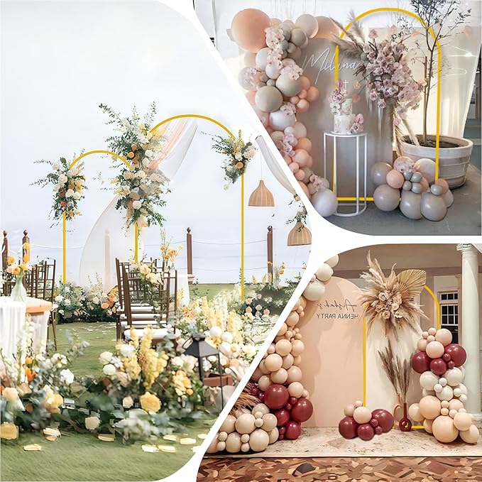 6.6FT Arch Backdrop Stand and Arch Cover Set, Gold Metal Arch Stand Backdrop with White Arch Stand Cover Ideal for Weddings, Birthday Parties, Baby Showers, Celebration Decorations