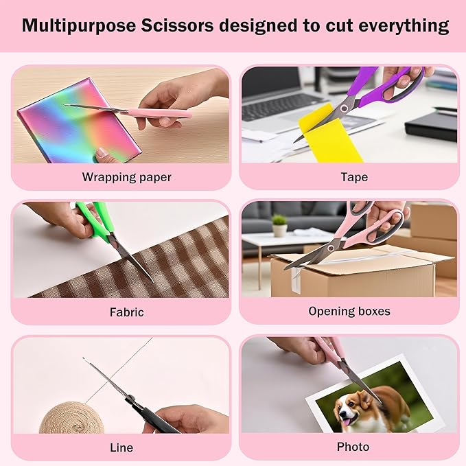Black Scissors Bulk, Rkqoa 8" All Purpose Scissors Pack - Thick Sharp Shears for Office School Sewing Craft Supplies, Classroom Must have, Teacher/Class Scissor, Right/Left Handles