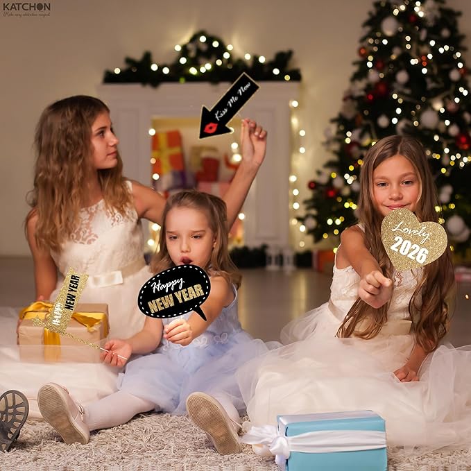 KatchOn, Glitter New Years Photo Booth Props 2026 - Pack of 32 | Photo Booth Props 2026, Happy New Years Decorations 2026 | Photo Props 2026, New Years Eve Party Supplies 2026