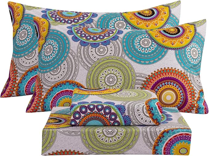 Bedlifes Twin Sheet Set Ultra Soft, Breathable, Silky Flower Deep Pocket 100% Microfiber Bedding, 3 Piece Twin Size Mandala Patterned