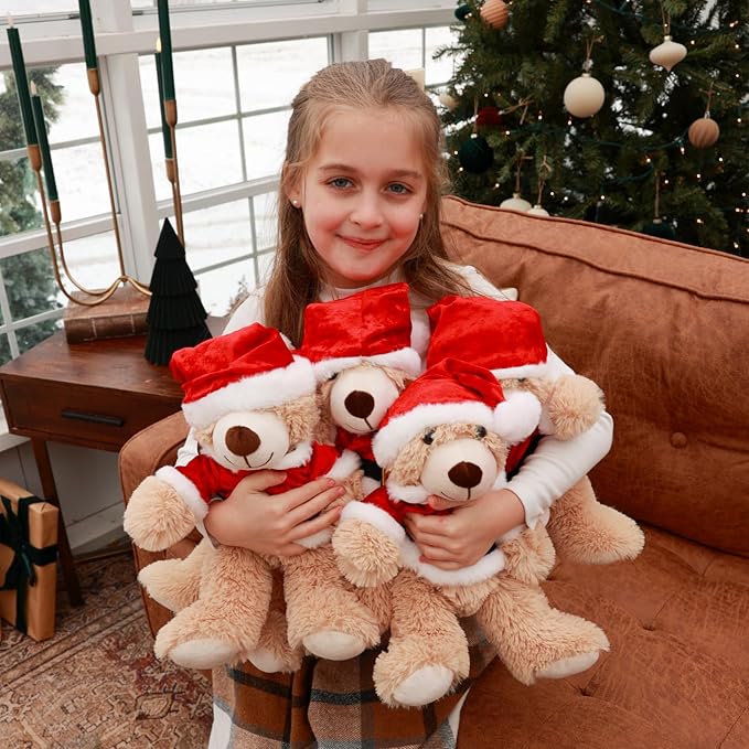 MaoGoLan 14 inch Christmas Teddy Bear Stuffed Animal Plush Bear with Classic Outfits - Removable 8'' Santa Coat & Hat Fits Most Small Plush Toys - Christmas Decorations & Gifts, 3 Pack