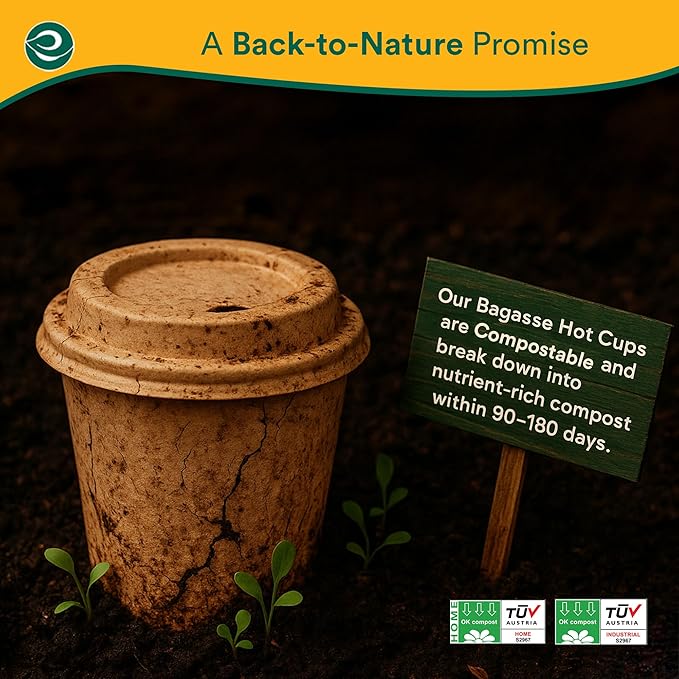 ECO SOUL 50 Pack 12 oz Disposable Coffee Cups with Lids & Sleeves Eco-Friendly, Biodegradable, Compostable, Leak-free & Sturdy To Go Hot Drink Cup for Tea, Chocolate Party Travel Cafe Office & Home