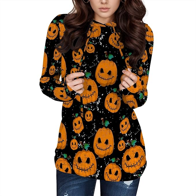 Halloween Sweatshirts For Women Long Sleeve Spooky Graphic Sweatshirts Pumpkin Pullover Halloween Party Club Wear