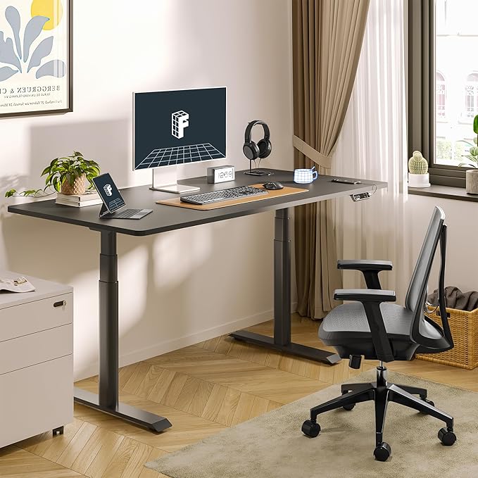 FLEXISPOT E6 Pro Oval Leg Dual Motor 3 Stages Standing Desk 55x28 Inch Whole-Piece Board Electric Height Adjustable Electric Sit Stand Up Desk 150KG Load Capacity (Black Frame + Black Desktop)