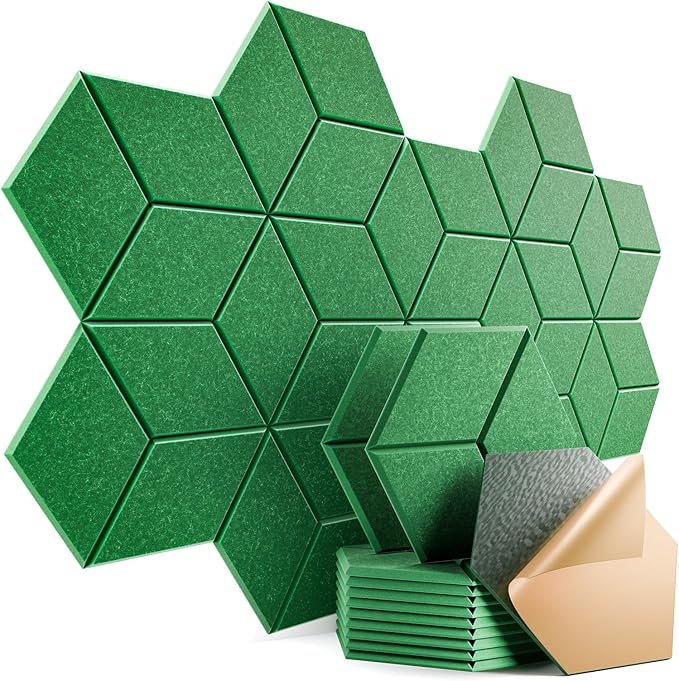 12 Pack Self-Adhesive Acoustic Panels 12" X 10" X 0.4" - Sound Proof Foam Panels with High Density, Y-Lined Design, Flame Resistant, Absorb Noise and Eliminate Echoes(Muted Green)