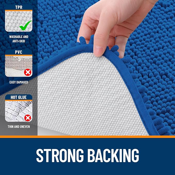 OLANLY Bathroom Rugs 30x20, Extra Soft Absorbent Chenille Bath Rugs, Rubber Backing Quick Dry, Machine Washable Bath Mats for Bathroom Floor, Tub and Shower, Home Decor Accessories, Deep Navy Blue