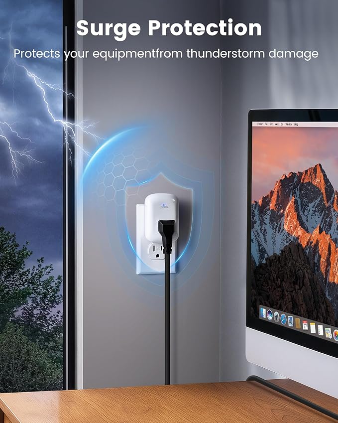 SURAIELEC Surge Protector, 1225J Wall Surge Protector Outlet with 900V VPR, 15A/1875W Ground Protected Light Indicator for TV, Fridge, Microwave, Garage, Computer, Workshop and Gaming Devices, 2 Pack