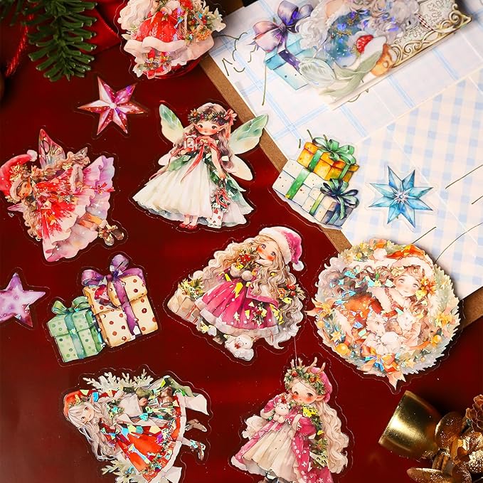 AuriicLeaf Dream Christmas Eve PET Stickers, 90 Pcs Fantasy Ephemera for Scrapbooking, Journaling, DIY Crafting, and Holiday Art Supplies
