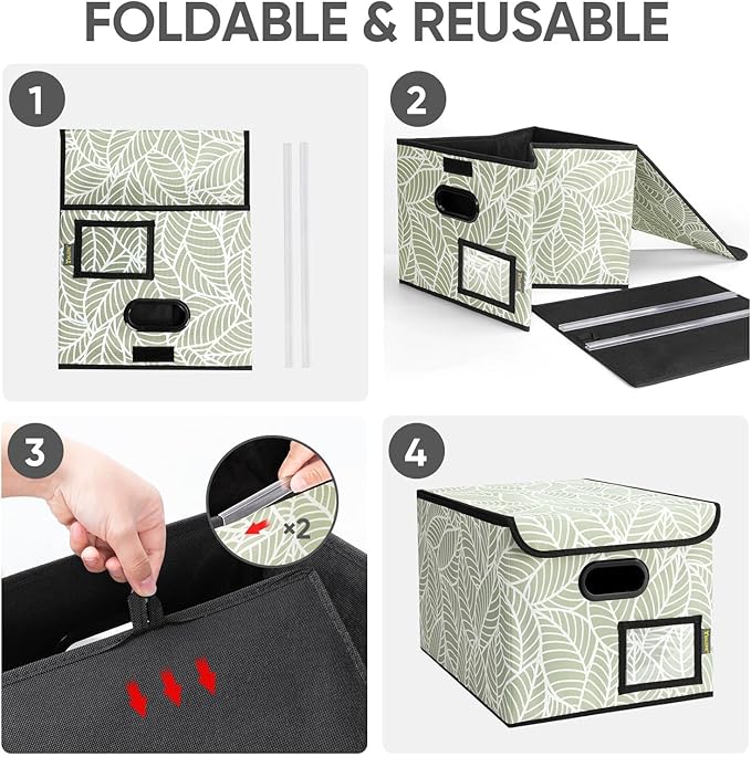BALEINE File Organizer Box with Lid, Collapsible File Folder Organizer with Plastic Slide, Hanging File Folder Box for Office Document Storage (1 Pack, Antique Foliage)
