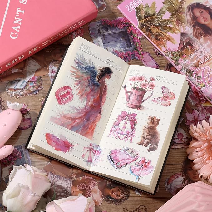 Auguro PET 20 Sheets 180 Pre-Cut Summer Stickers for Scrapbooking People Beach Scrapbook Sticker Transparent Stickers for journaling Junk journaling Supplies