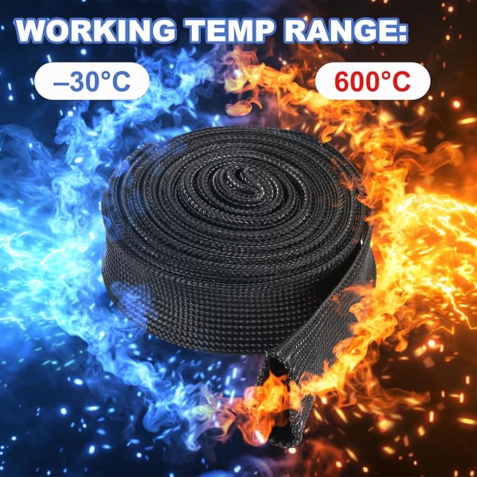 uxcell Insulation Cable Protector,22mm/0.87 Inch-3m/10 Feet High Temp Fiberglass Sleeve Black