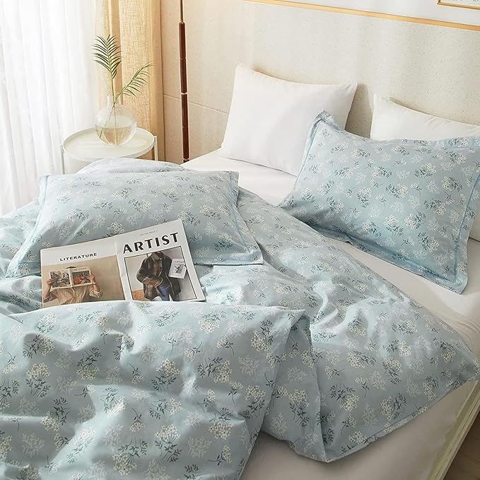 LifeTB Blue Floral Comforter Set King Size Vintage Flower Botanical Comforter with 2 Pillowcases Fluffy Soft Aesthetic Floral Cottagecore Bedding Set Chic Flower Leaves Pattern King Comforter Set