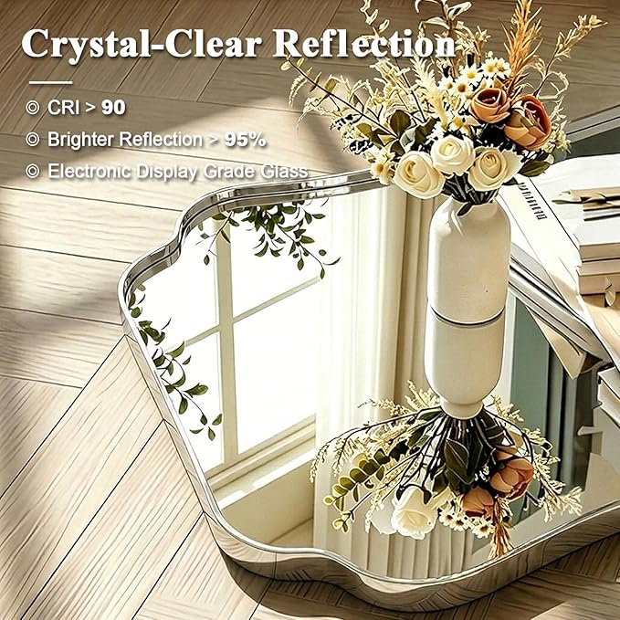 ANDY STAR Chrome Scalloped Mirror, 26x38 Inch Polished Chrome Mirror, Unique Bathroom Mirror with Scalloped Edge Design, Rust-Proof Stainless Steel 1’’ Frame, Home Decor