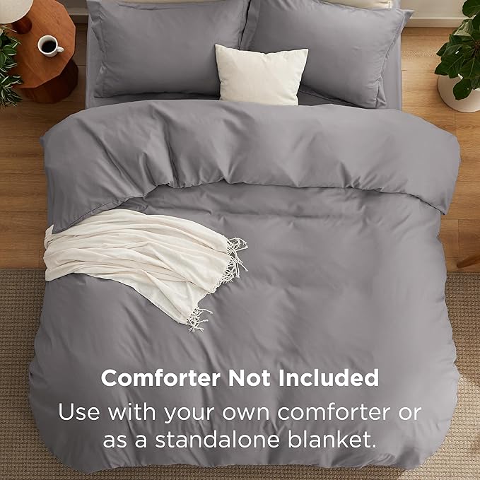 Bedsure Duvet Cover with Fitted Sheet King - Warm Deep Pocket, Hotel Luxury Soft Double Brushed Bedding Set with Zipper Closure, 1 Duvet Cover, 1 Fitted Sheet, 2 Pillow Shams, NO Comforter, Grey
