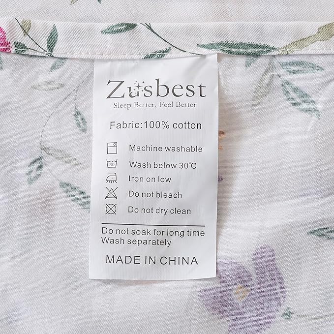 Zusbest- Full Sheets, Soft 100% Cotton Pink & Off White Floral Bed Sheets, Shabby Vintage Chic Purple Flower Printed Bed Set, Breathable Home Decor, Garden Style 4 Piece Deep Pocket（Rosy）