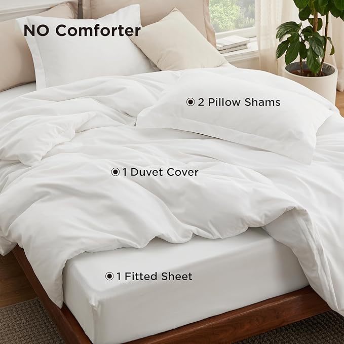 Bedsure Duvet Cover with Fitted Sheet King - Warm Deep Pocket, Hotel Luxury Soft Double Brushed Bedding Set with Zipper Closure, 1 Duvet Cover, 1 Fitted Sheet, 2 Pillow Shams, NO Comforter, White