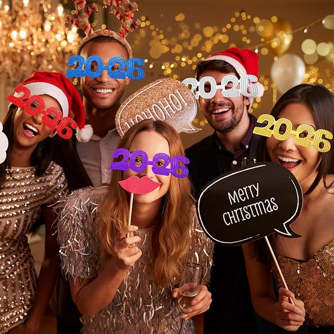 Konohan 6 Pcs 2026 New Year Eve Glasses Glitter Number Sunglasses Eyeglasses for New Years Party Supplies Festival Photo Prop(Colorful)