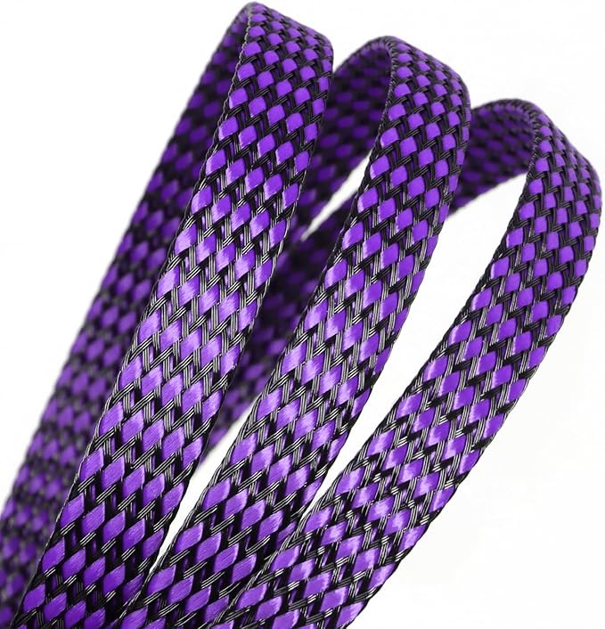Braided Expandable Cable Sleeve, 25ft PP Cotton and PET Braided Cable Management, Flexible Mesh Wire Loom and Cable Protector for TV, Computer, Home Theater, Automotive (Purple, 1/2")